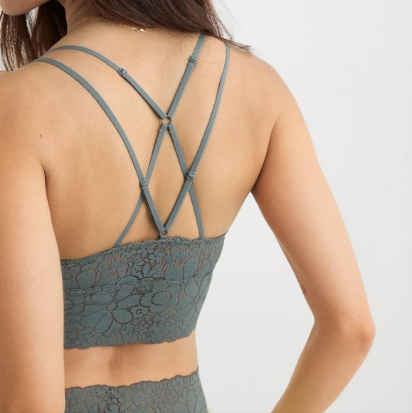 Aerie American Eagle Candy Padded Lace Bralette Large Royal Palm Strappy - Picture 9 of 13